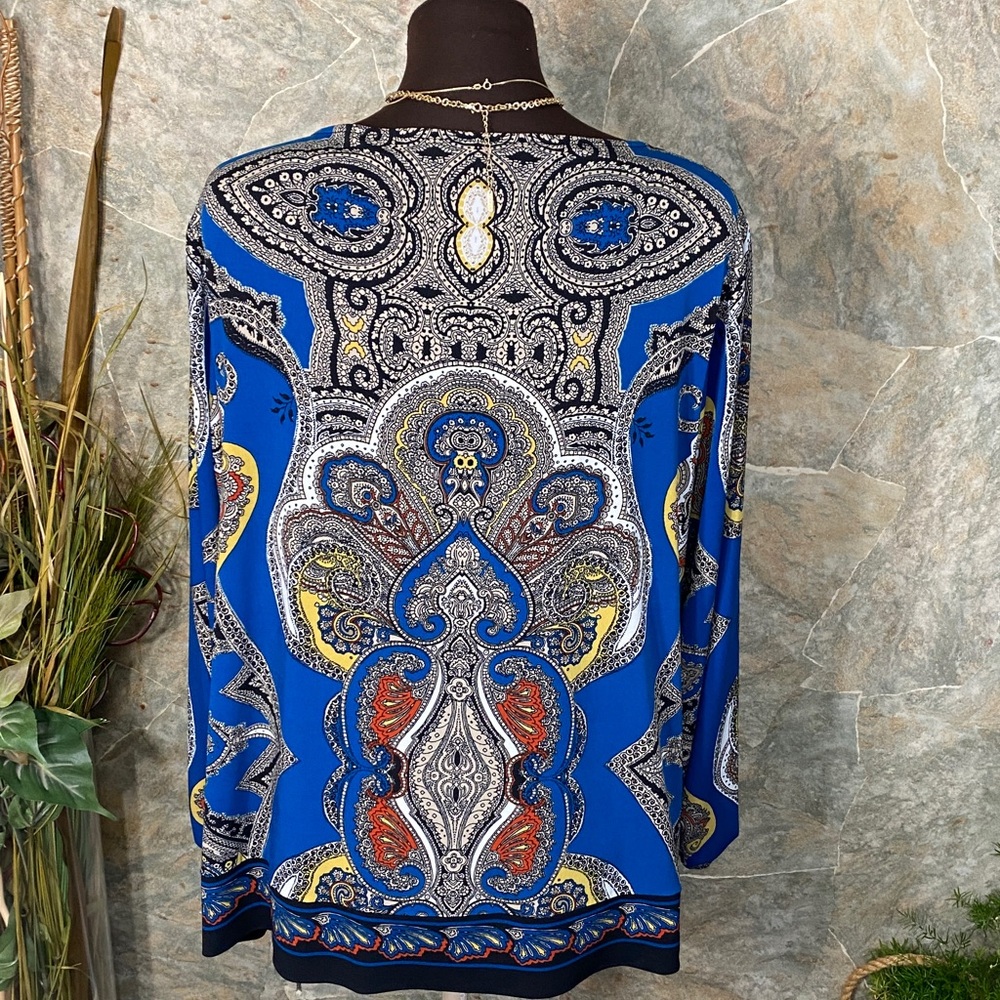 Alani shirt top blouse tunic colorful vibrant paisley stretch extra sleeves XL - Picture 8 of 11